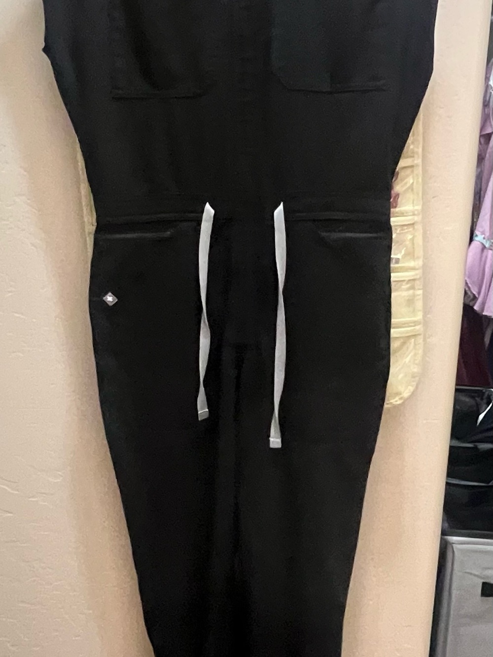 Figs Black Jumpsuit with White Drawstring